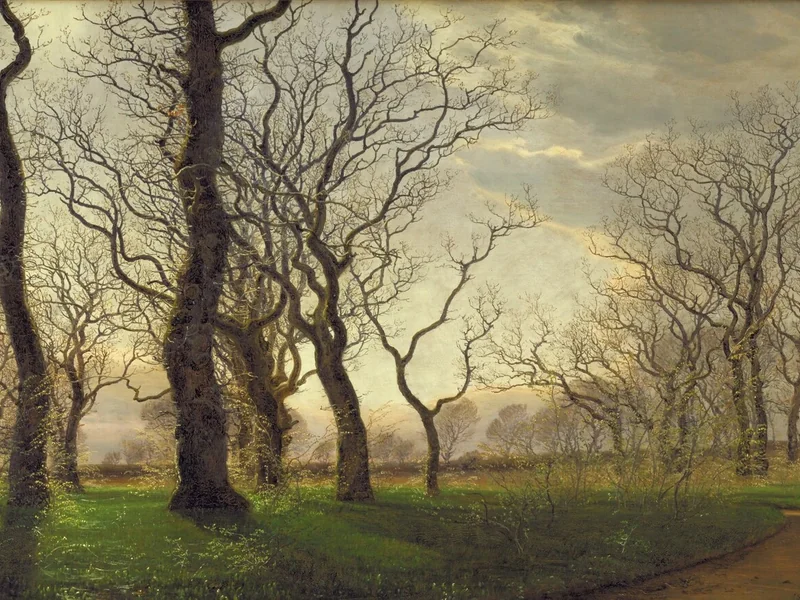 1837-Janus Andreas Bartholin la Cour - Ai margini di un bosco di querce in una mattina di inizio primavera, 1863